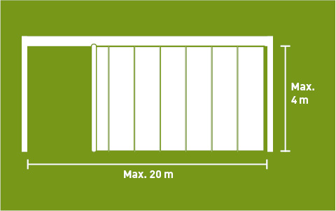 Frontal deslizante Lubratec con dimensiones máximas marcadas - Sistema económico con cortina deslizante de apertura lateral