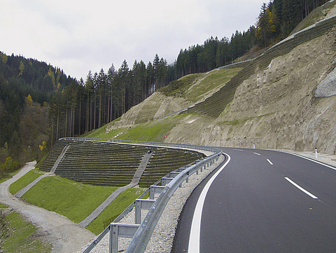 Estabilización de taludes con Fortrac Natur en una carretera de Austria
