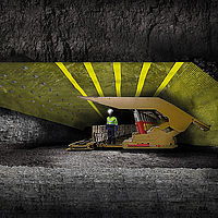 Techo de un túnel reforzado con geomalla Minegrid