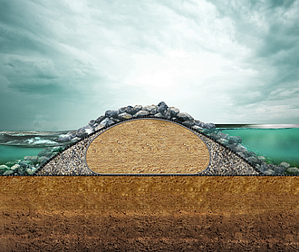 Groynes y rompeolas para la protección sostenible de la costa y el litoral mediante el uso de geosintéticos y materiales de construcción locales.